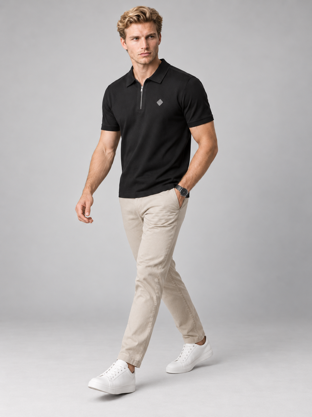 Men’s Premium Cotton Blend Half Sleeve Zipper Polo T-Shirt