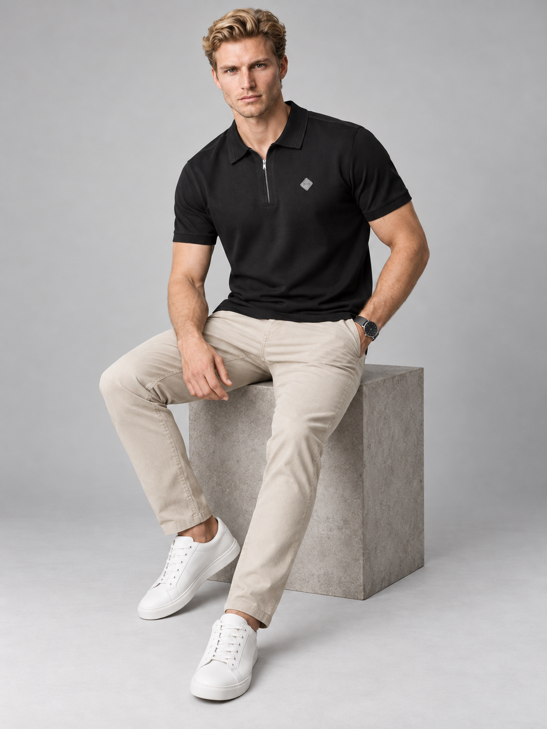Men’s Premium Cotton Blend Half Sleeve Zipper Polo T-Shirt