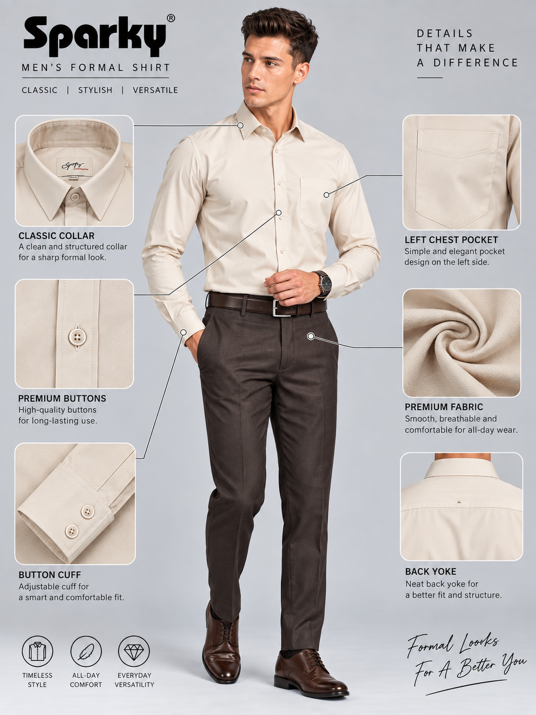 Men’s Premium Solid Full Sleeve Cream Shirt