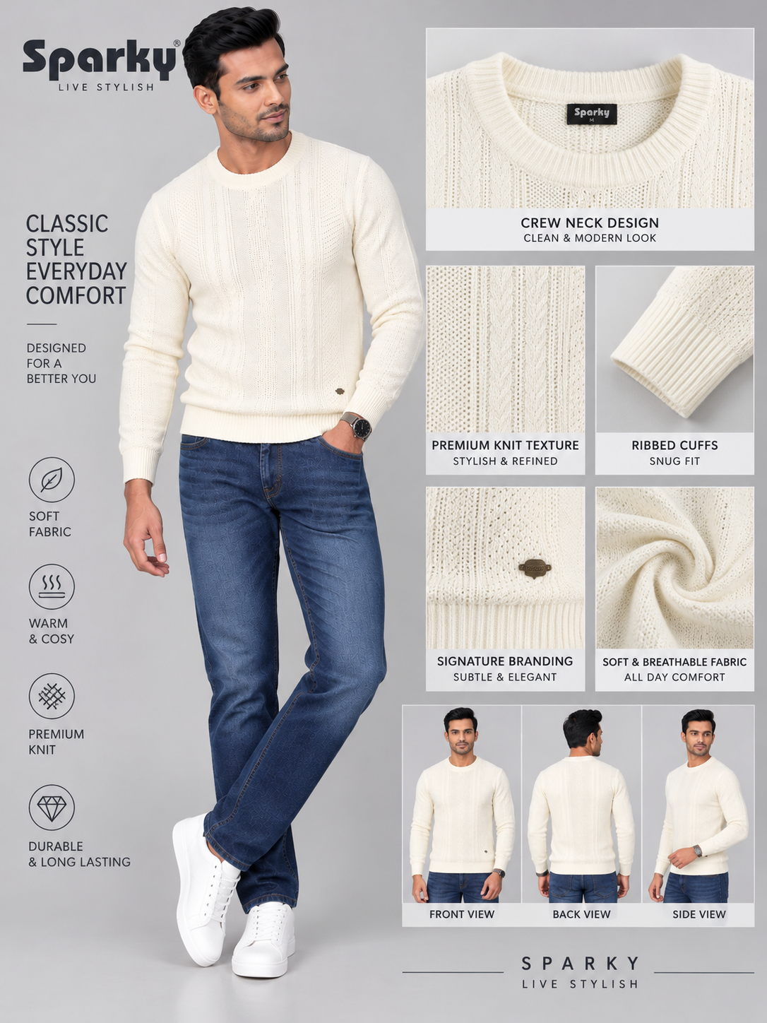 Men Solid Round Neck Full Sleeve Sweater