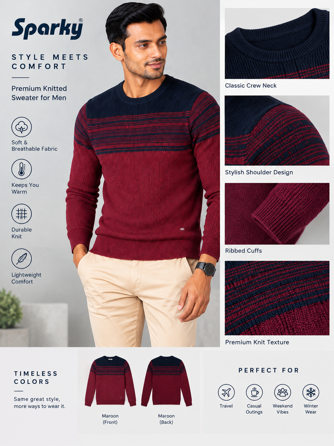 Men Solid Round Neck Full Sleeve Sweater