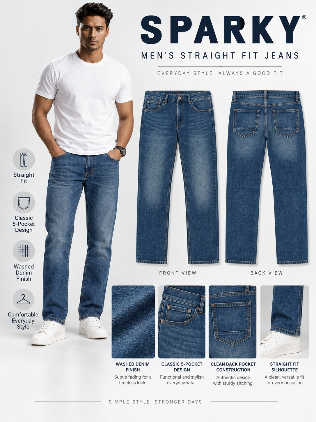 Men Straight Fit Mid Rise Denim Jeans