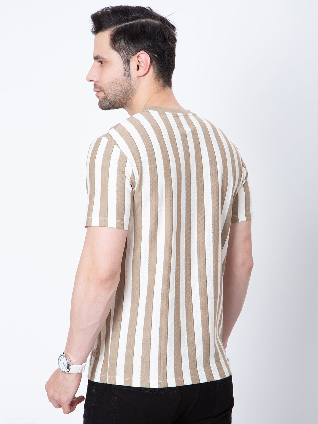 Mens Round Neck Vertical Stripers Tshirt