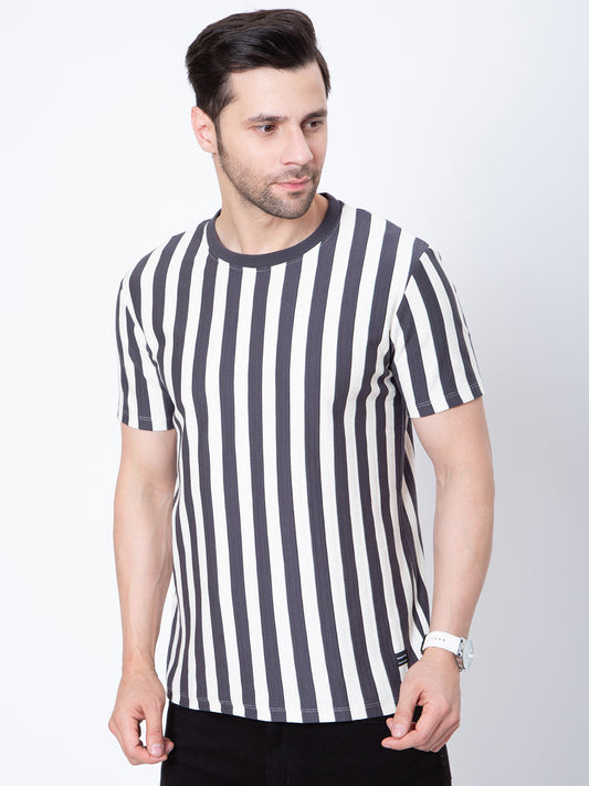Mens Round Neck Vertical Stripers Tshirt