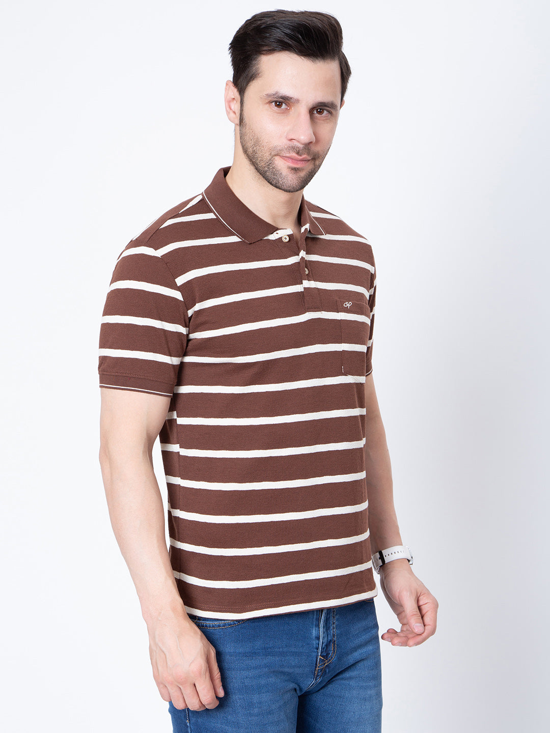 Mens Polo Neck Horizontal Striper Polo Neck Tshirt