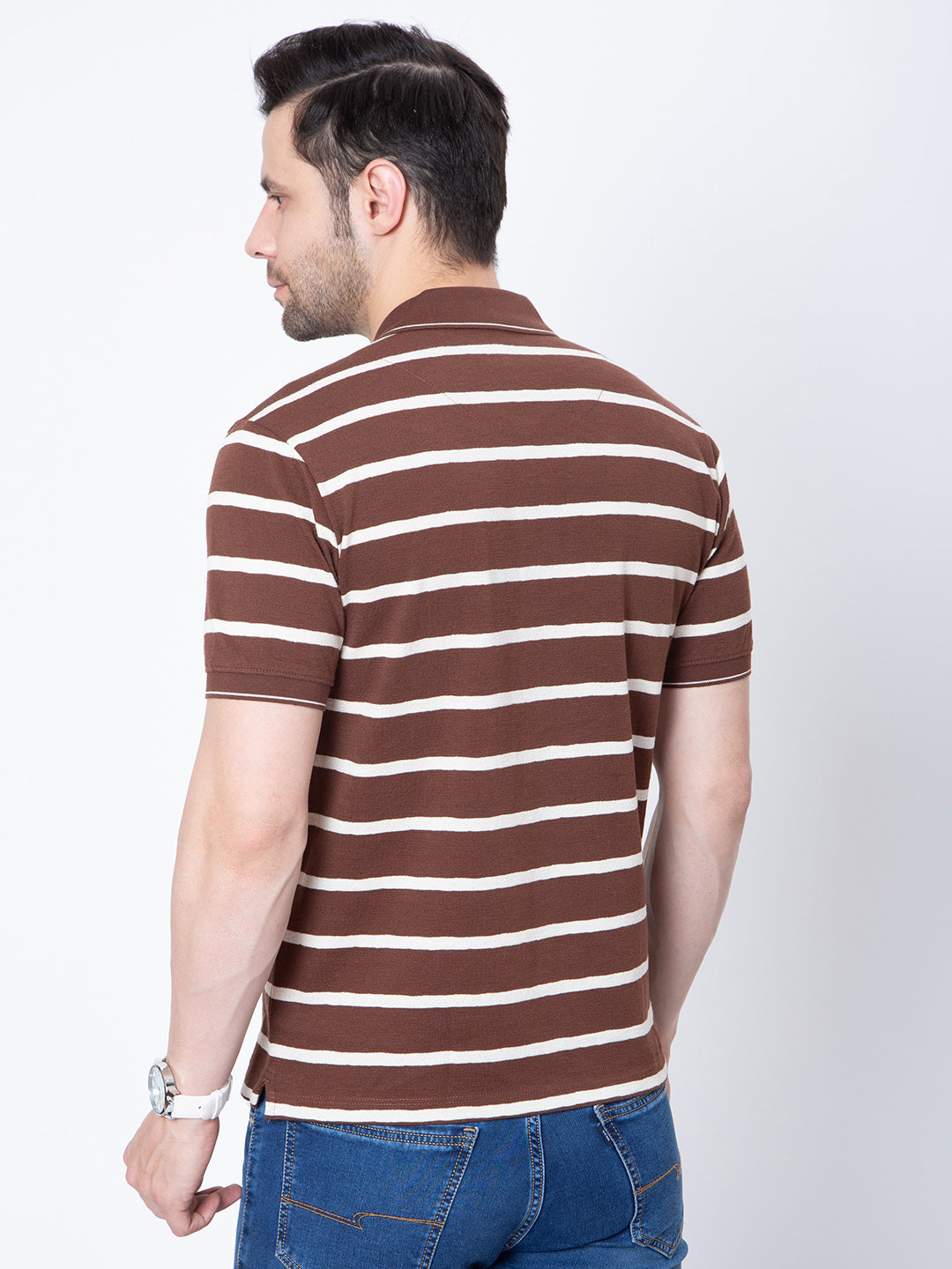 Mens Polo Neck Horizontal Striper Polo Neck Tshirt