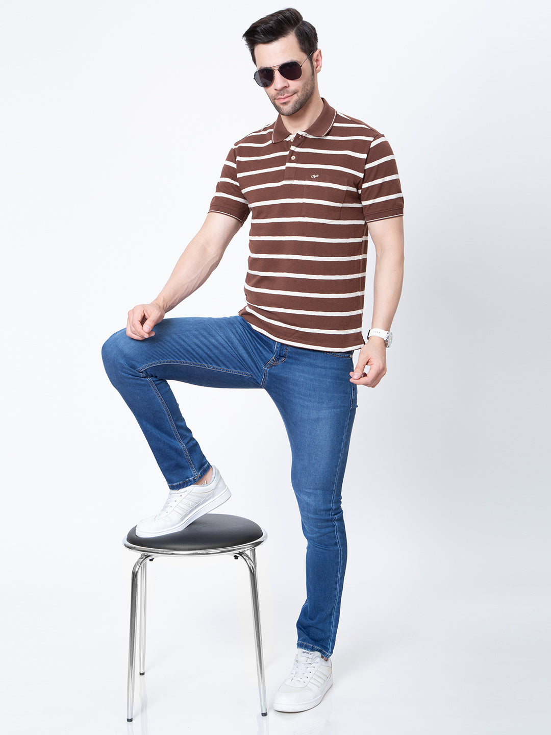 Mens Polo Neck Horizontal Striper Polo Neck Tshirt