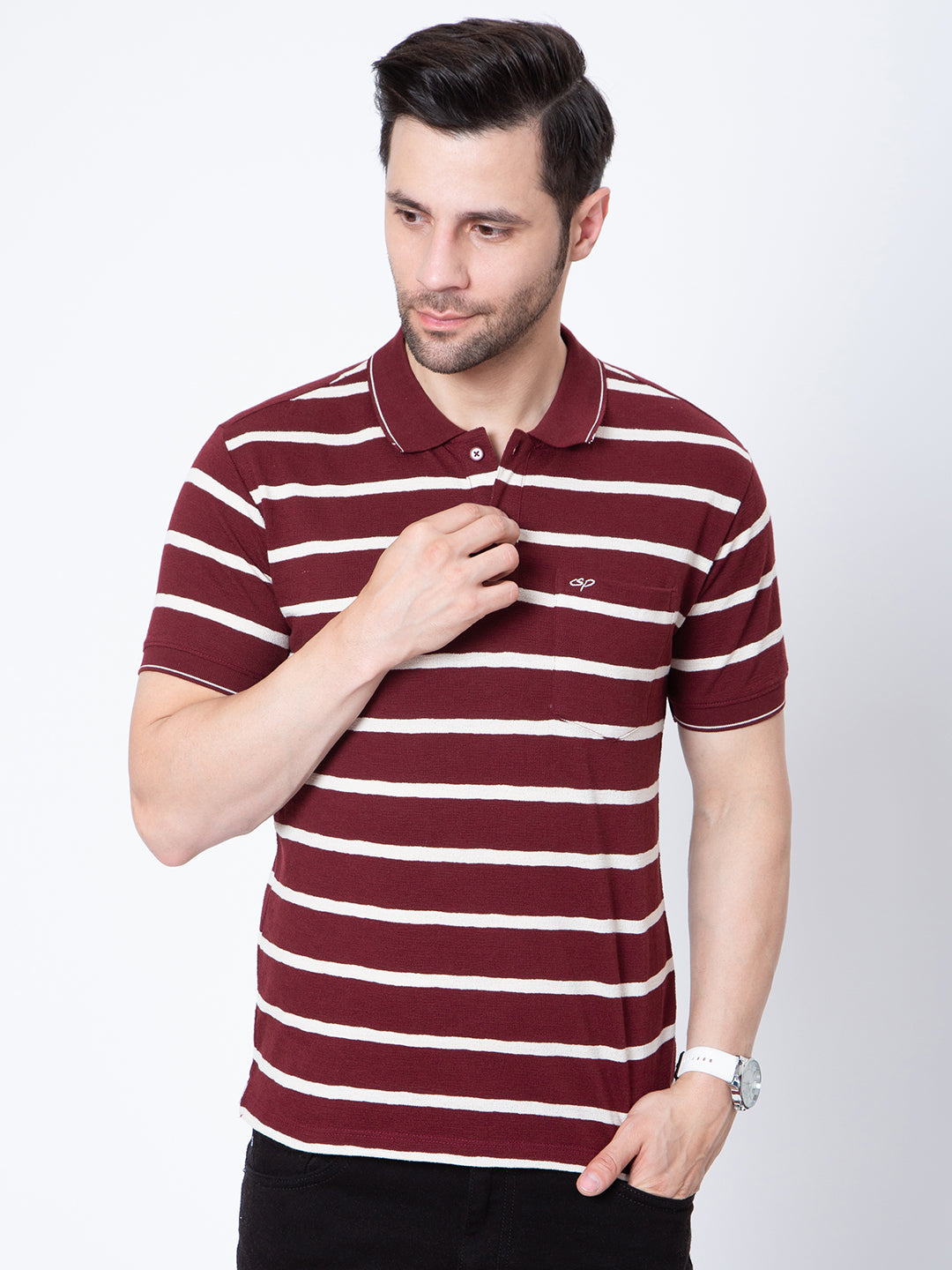 Mens Horizontal Striper Polo Neck Tshirt