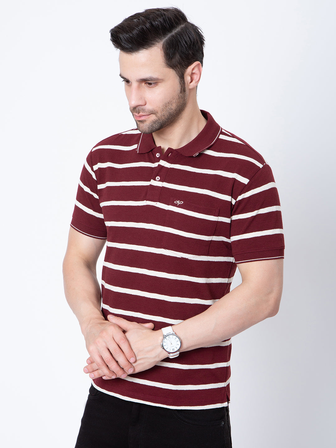 Mens Horizontal Striper Polo Neck Tshirt