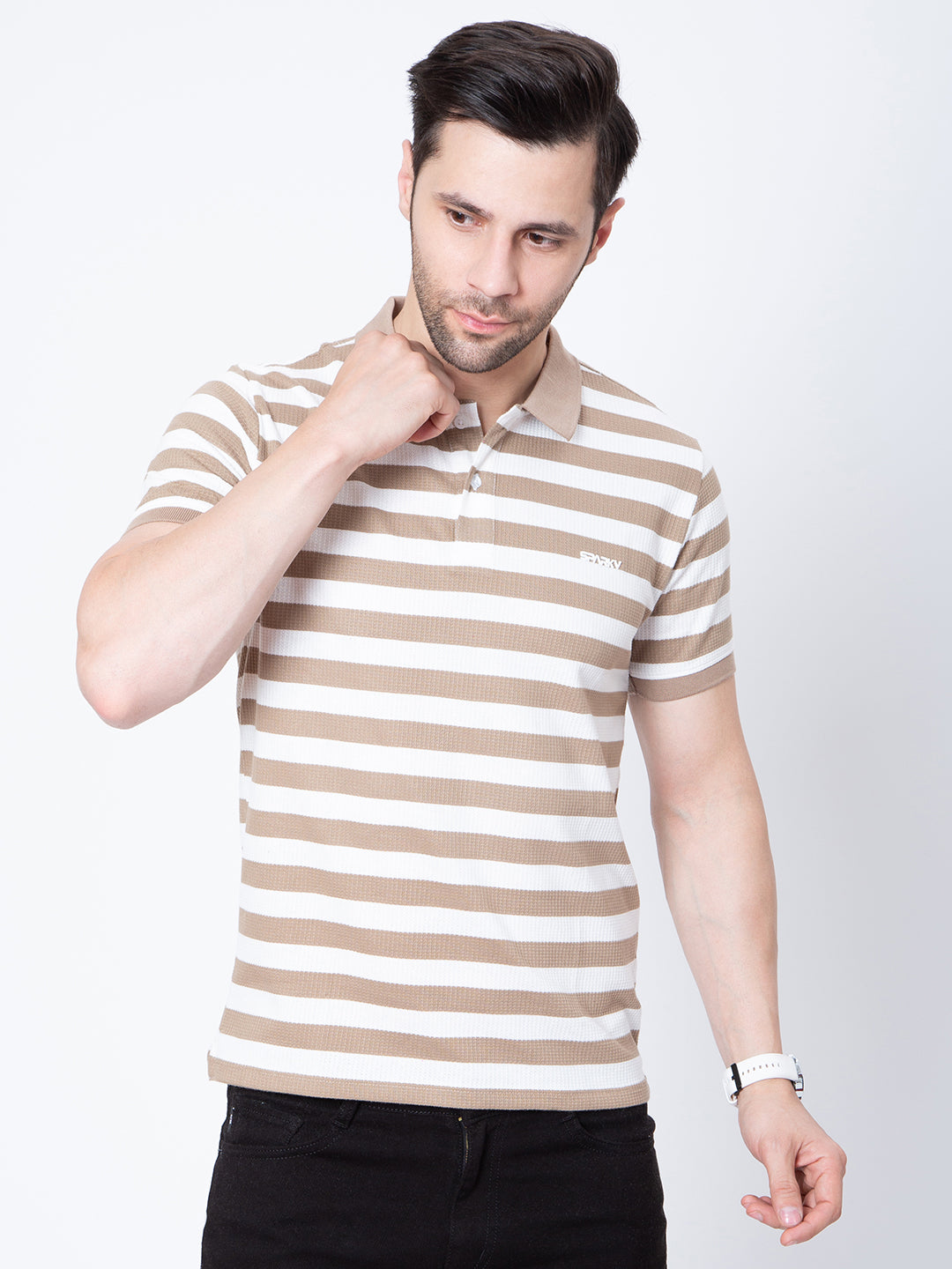 Mens Horizontal Striper Polo Neck Tshirt