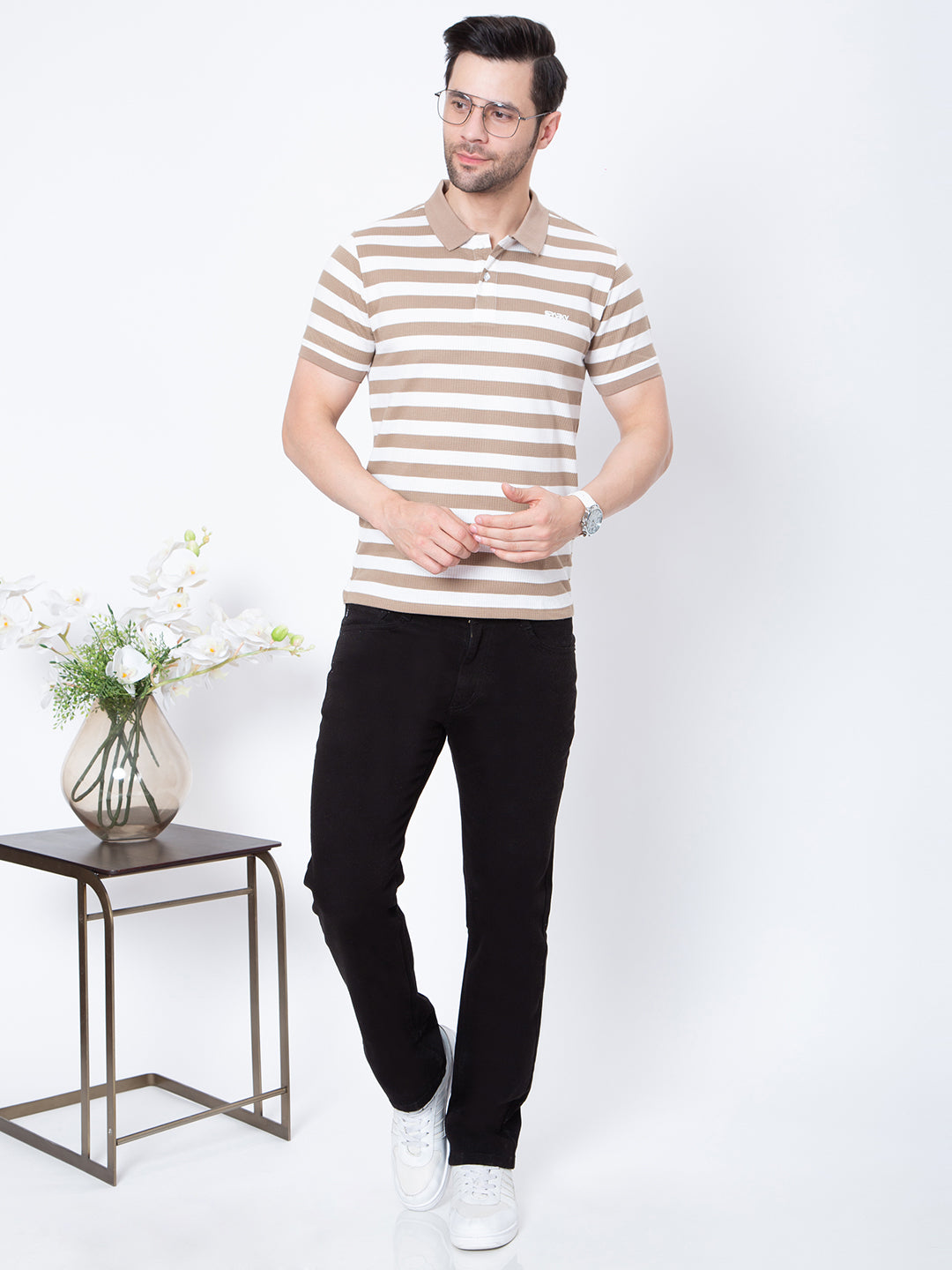Mens Horizontal Striper Polo Neck Tshirt