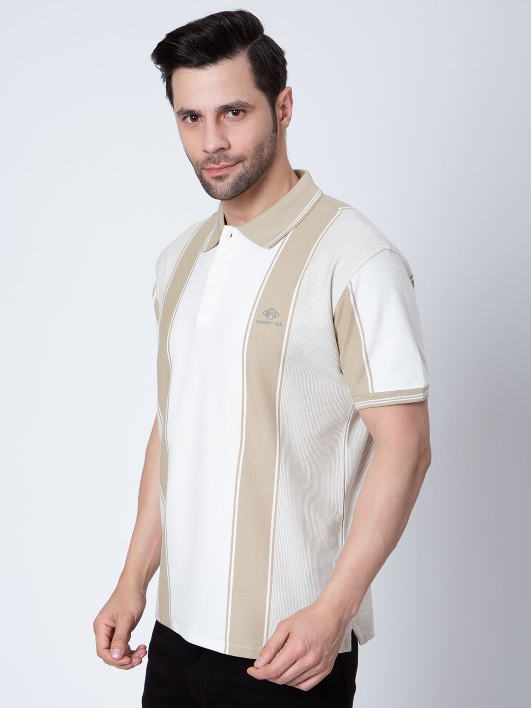 Mens Vertical Striper Polo Neck Tshirt