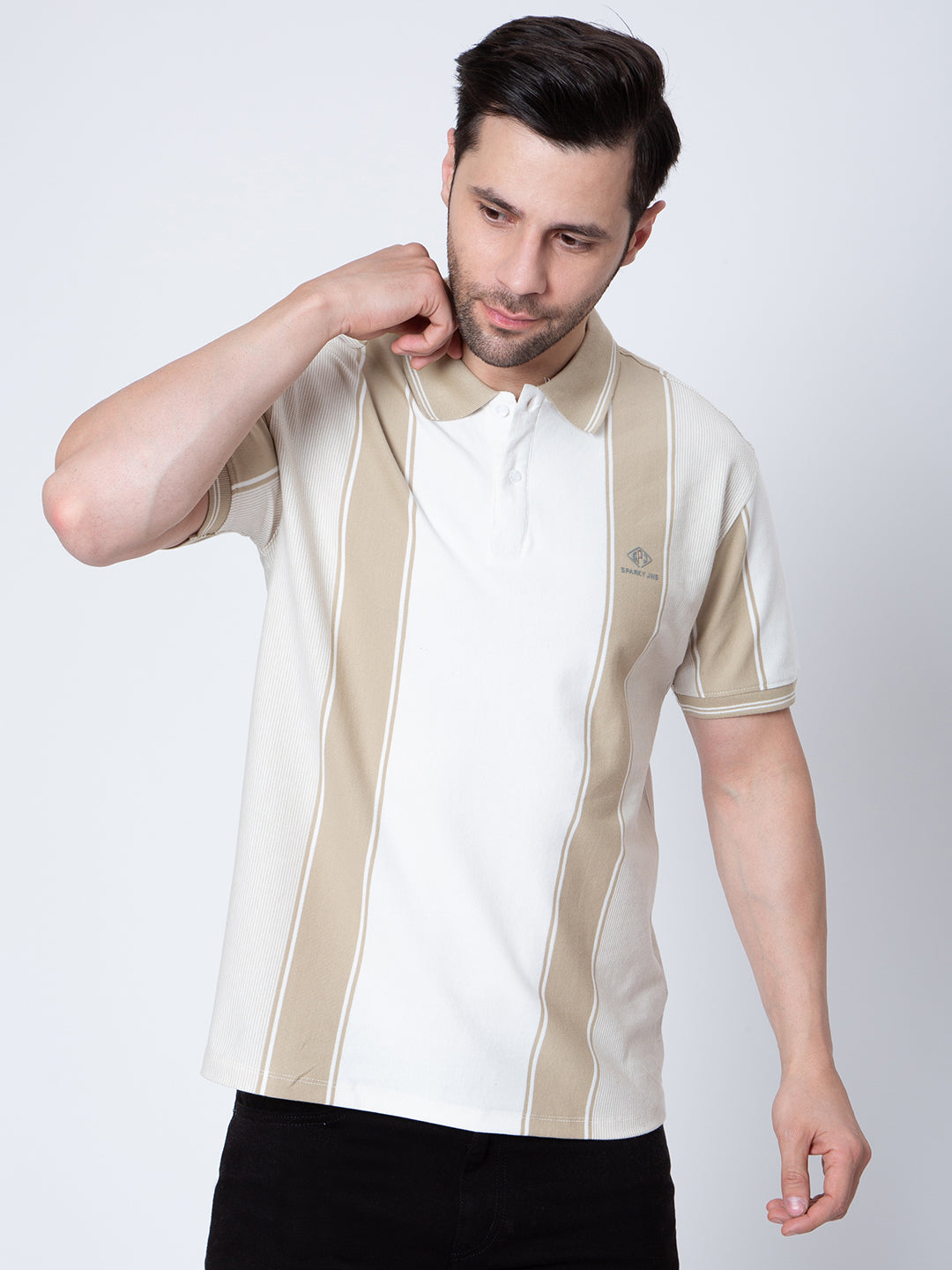 Mens Vertical Striper Polo Neck Tshirt