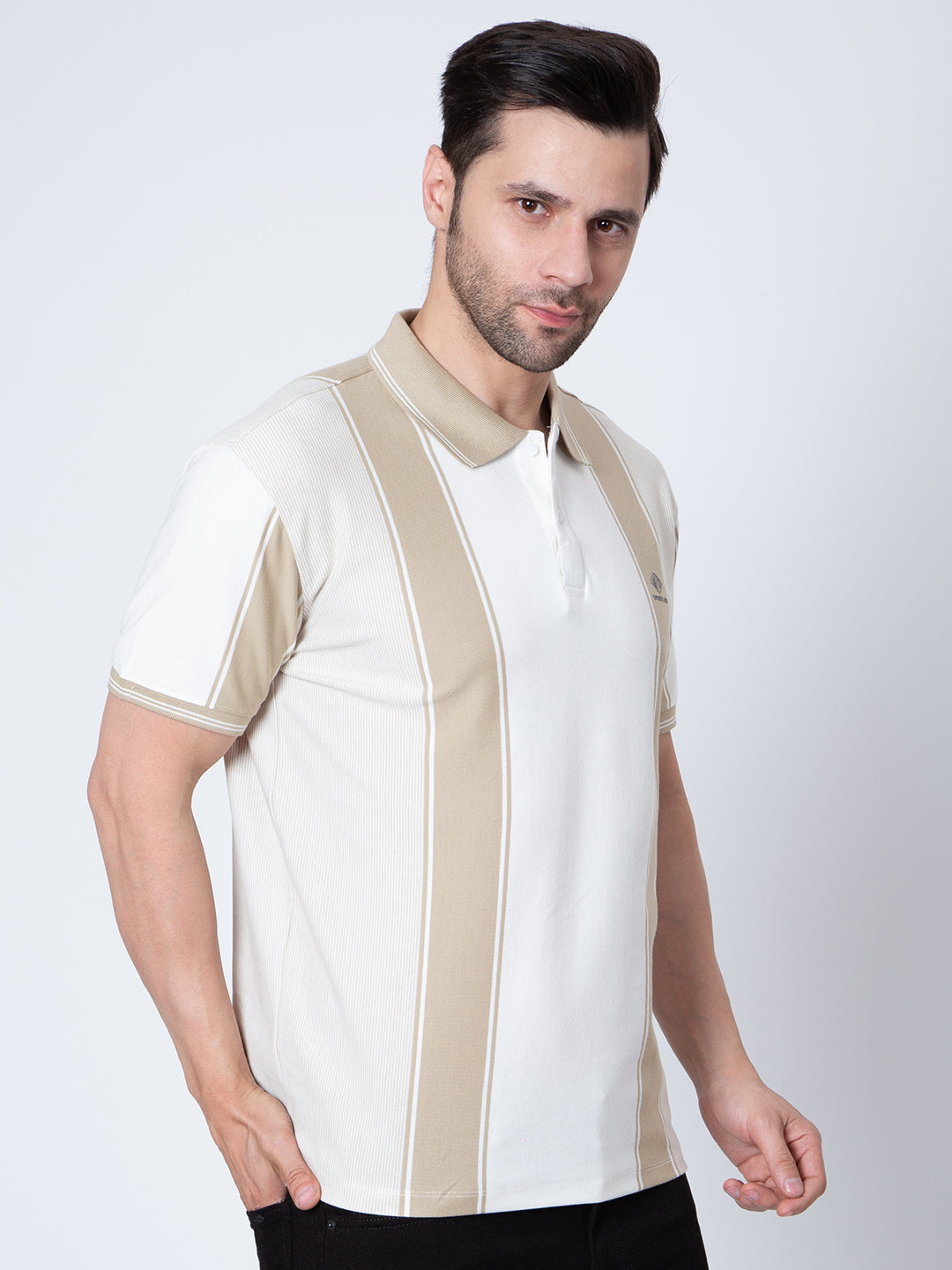 Mens Vertical Striper Polo Neck Tshirt