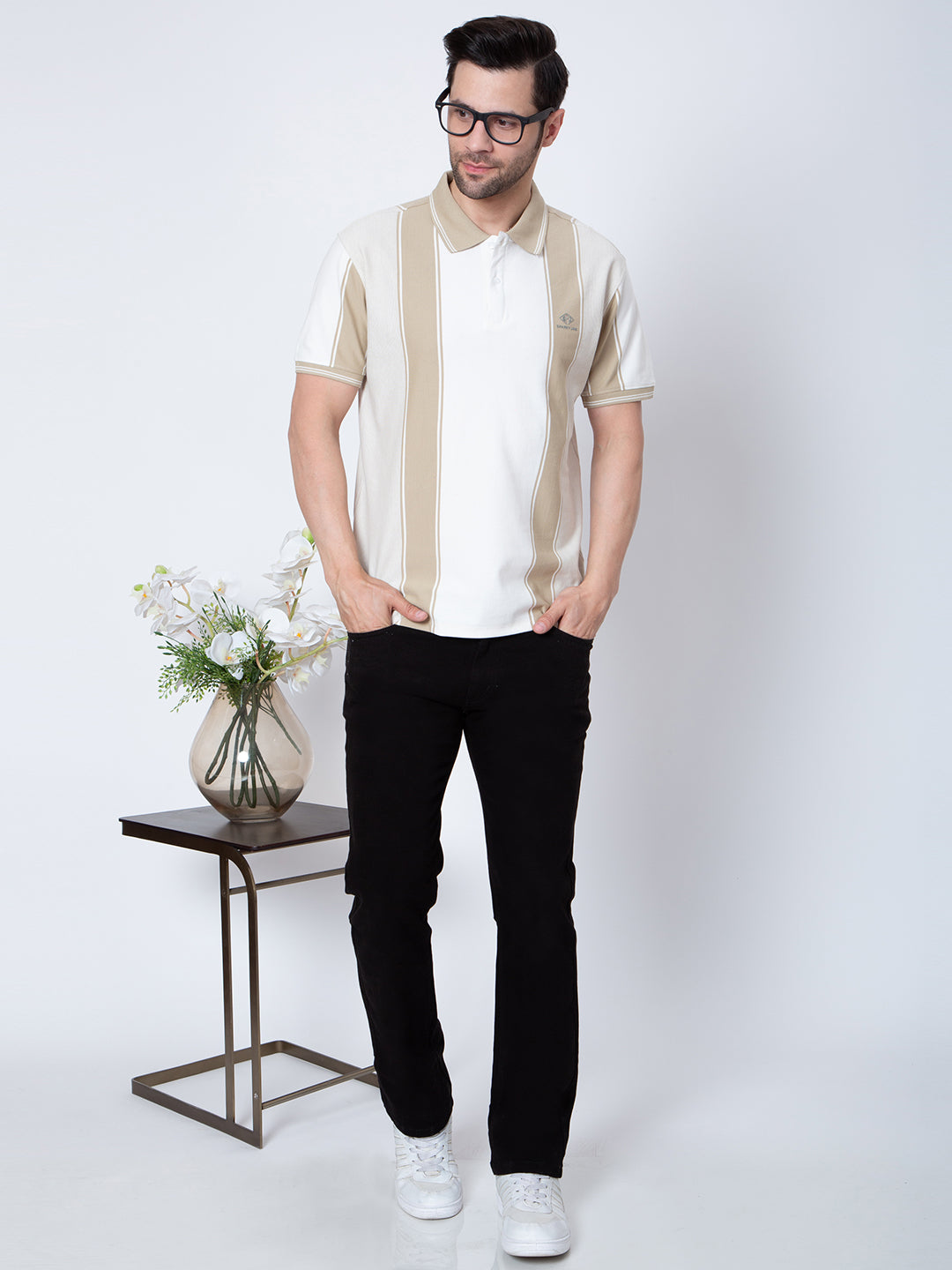 Mens Vertical Striper Polo Neck Tshirt