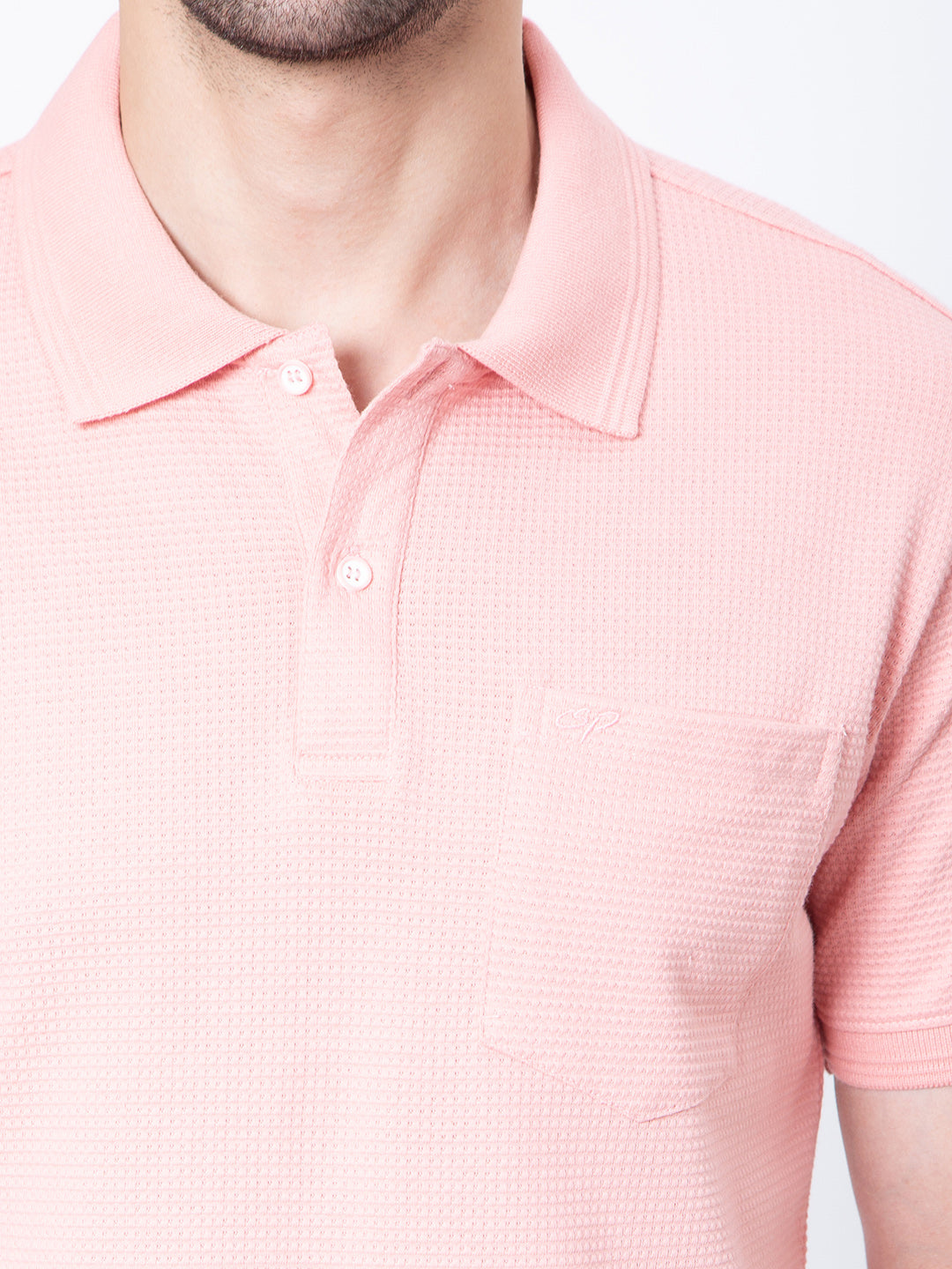 Mens Jaquard Solid Color Polo Neck Tshirt