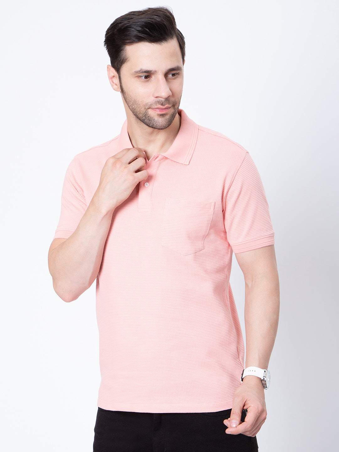 Mens Jaquard Solid Color Polo Neck Tshirt