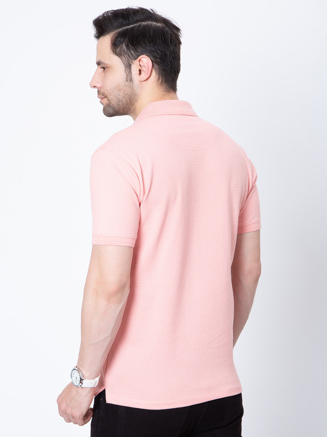 Mens Jaquard Solid Color Polo Neck Tshirt