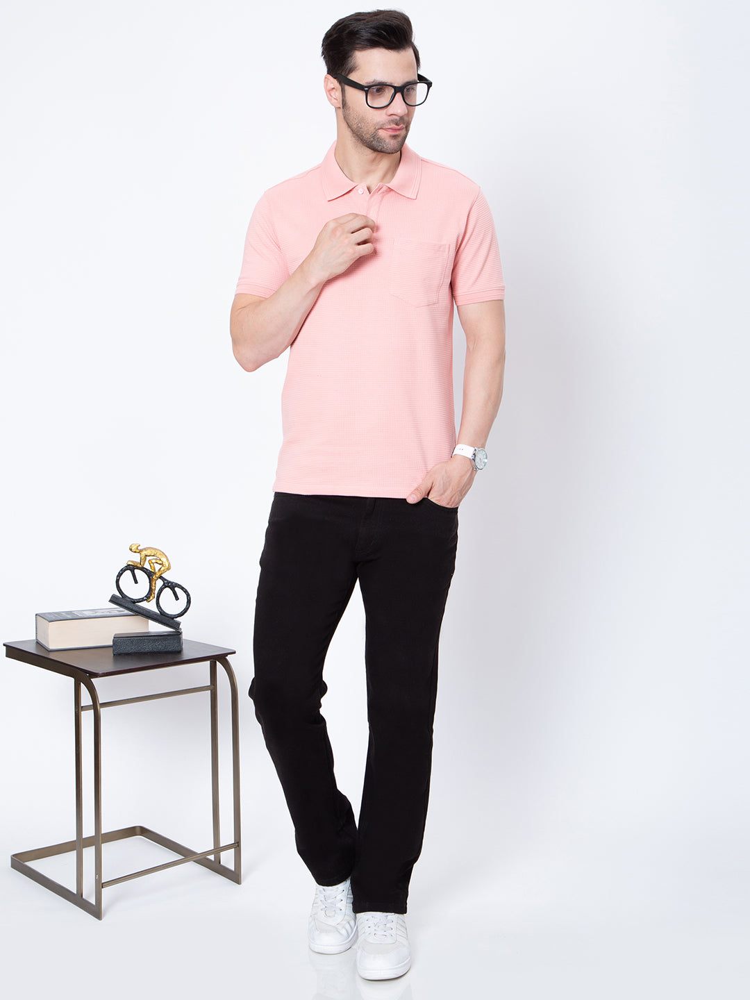 Mens Jaquard Solid Color Polo Neck Tshirt