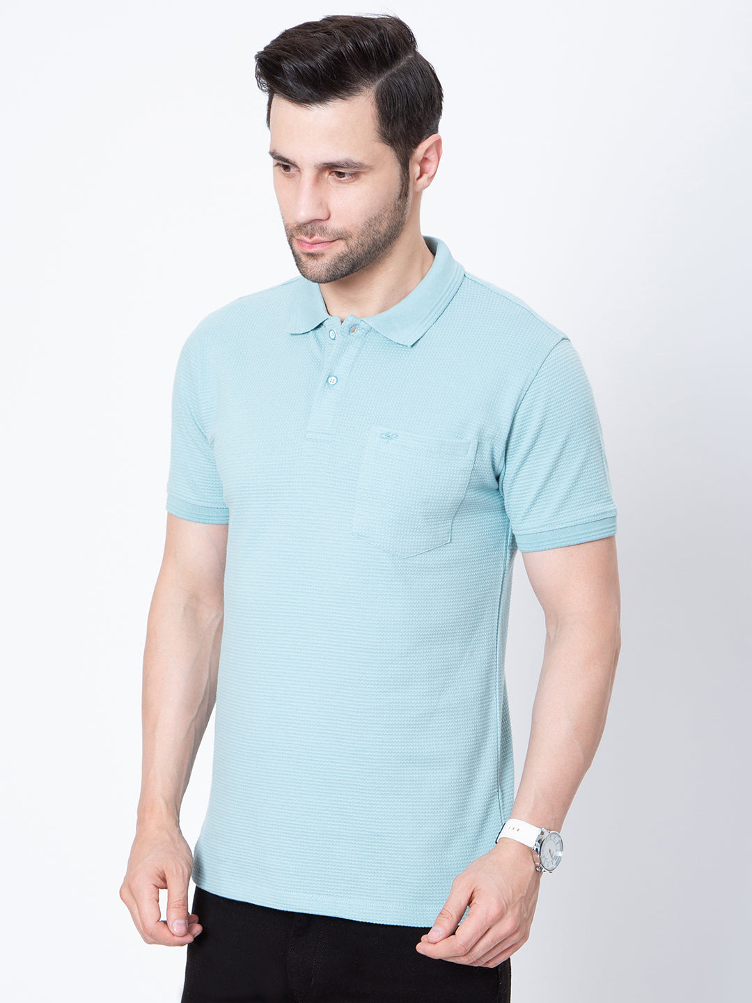 Mens Jaquard Solid Color Polo Neck Tshirt