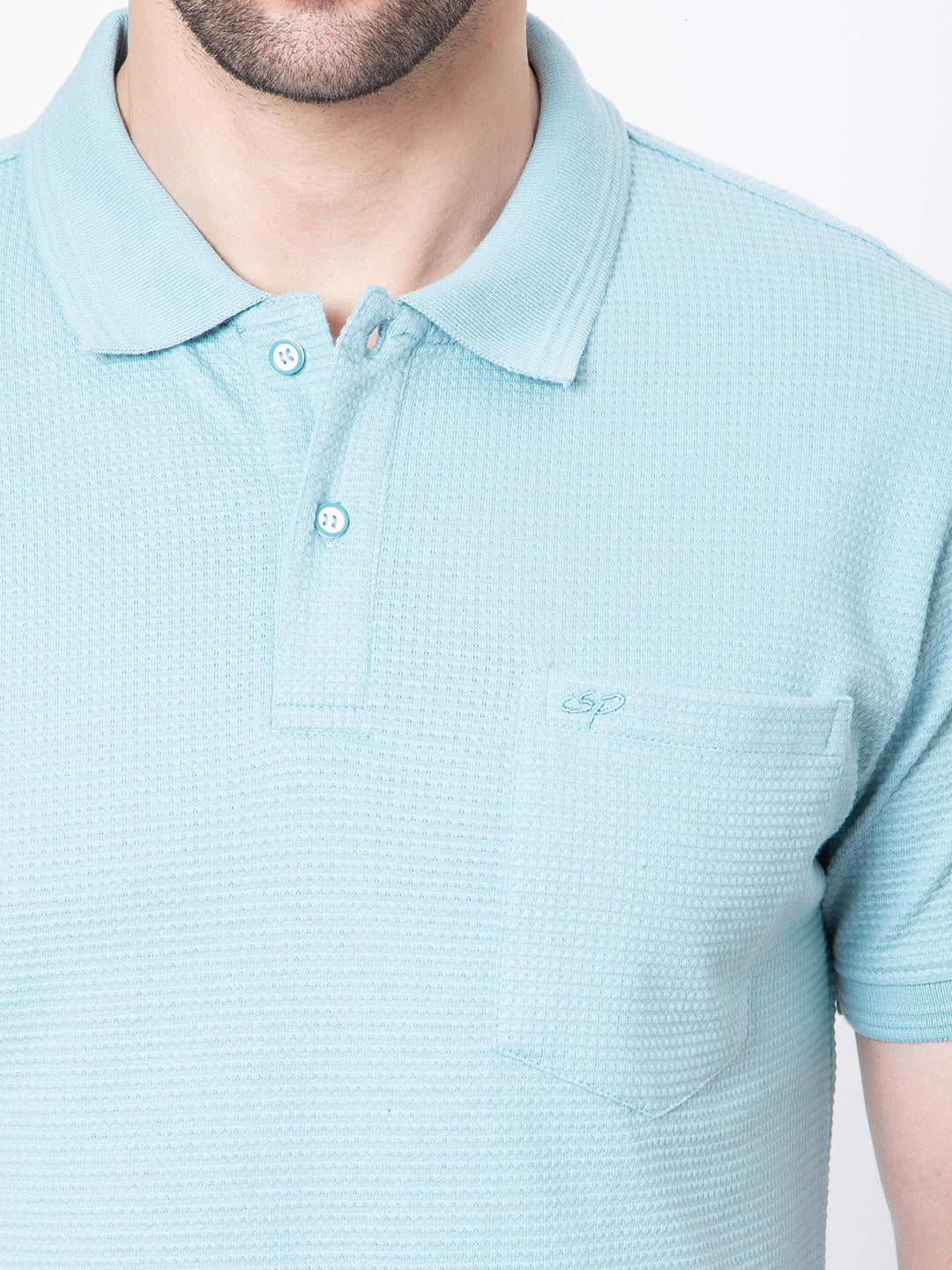 Mens Jaquard Solid Color Polo Neck Tshirt