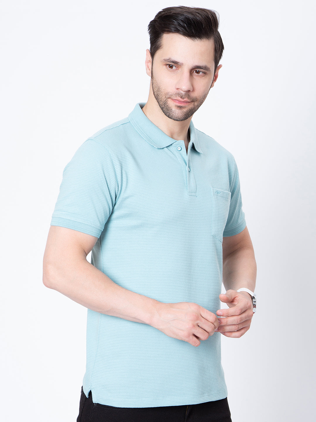Mens Jaquard Solid Color Polo Neck Tshirt
