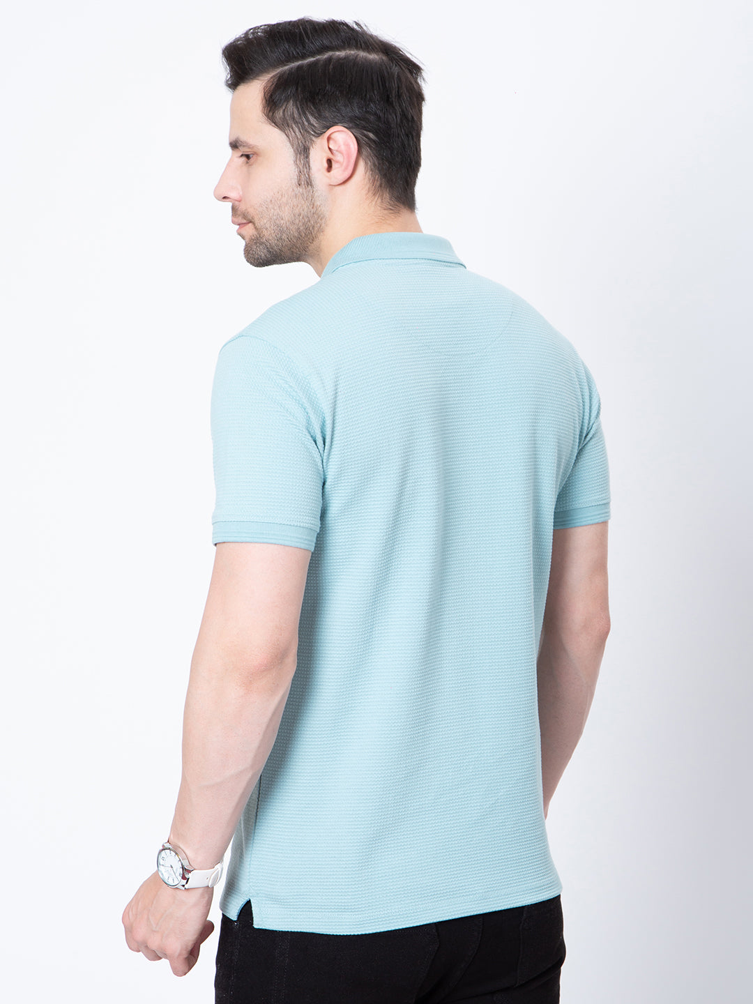 Mens Jaquard Solid Color Polo Neck Tshirt