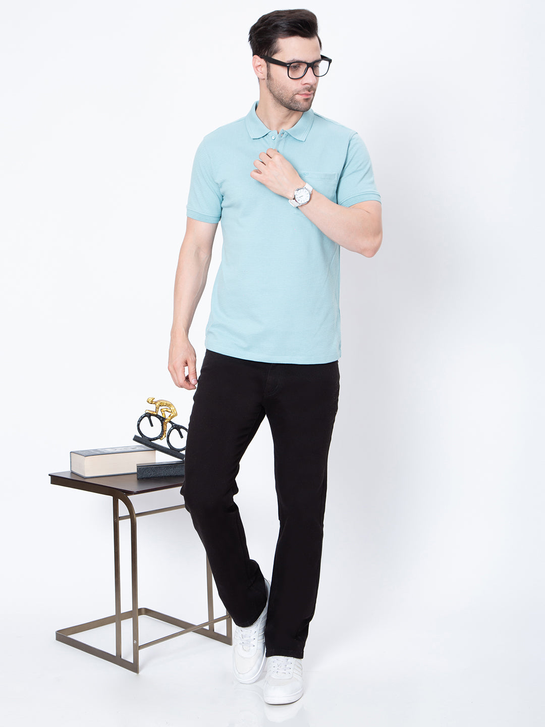 Mens Jaquard Solid Color Polo Neck Tshirt