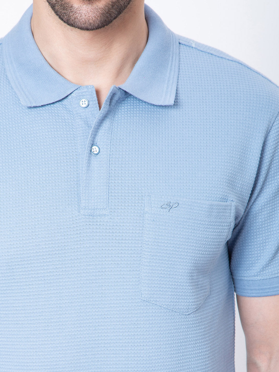 Mens Jaquard Solid Color Polo Neck Tshirt