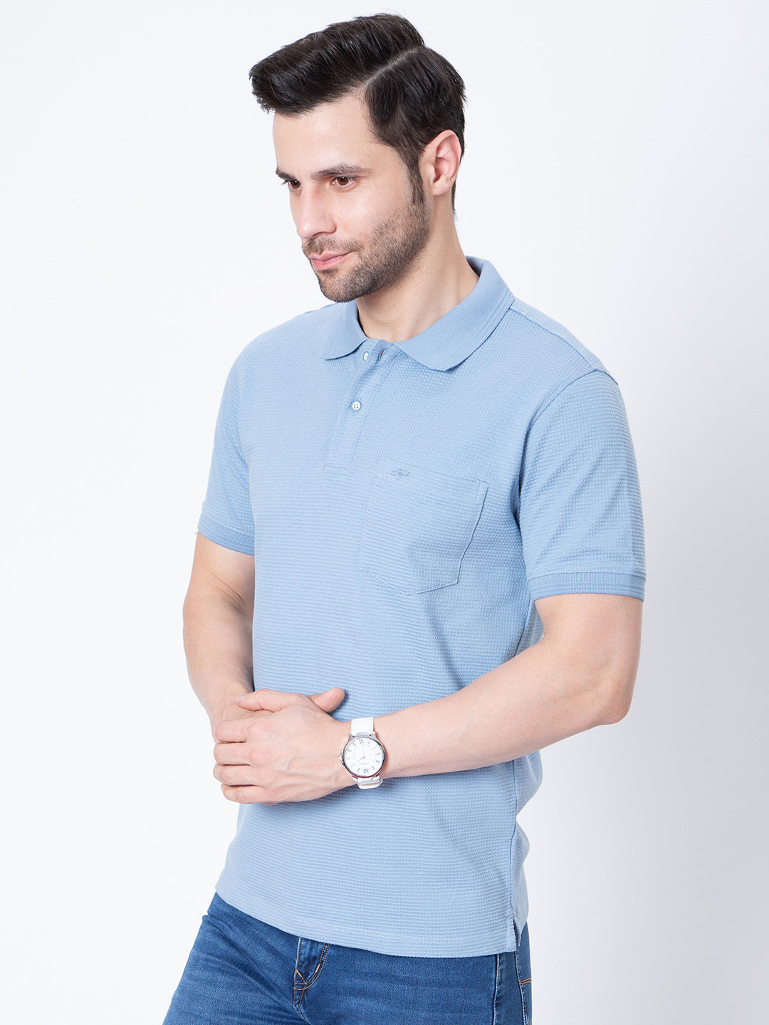 Mens Jaquard Solid Color Polo Neck Tshirt