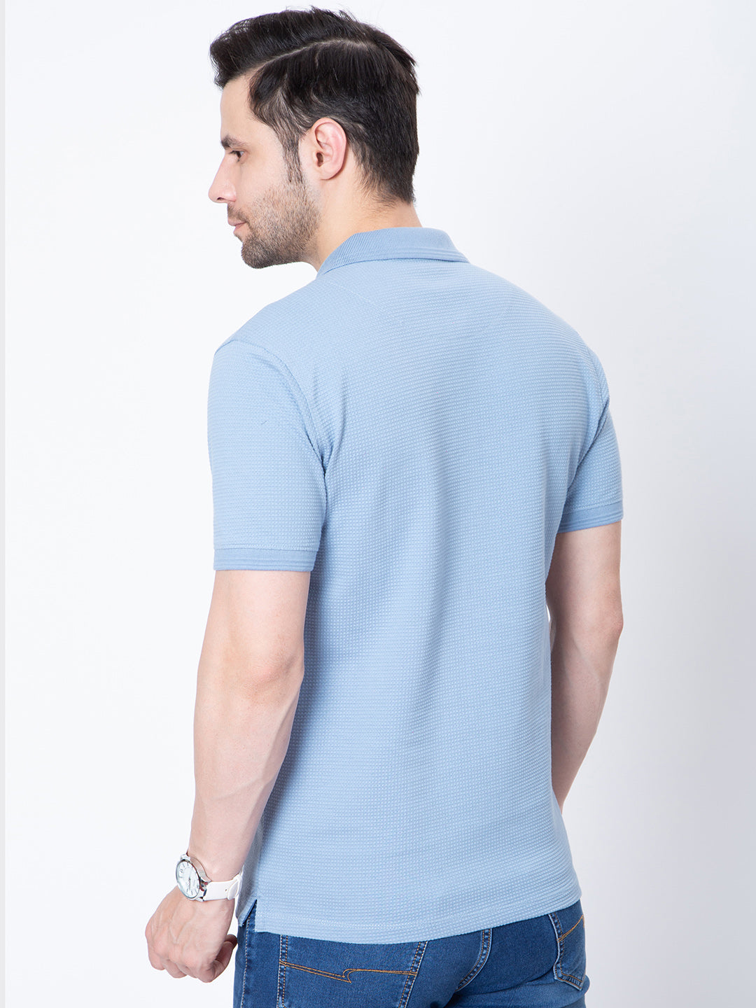 Mens Jaquard Solid Color Polo Neck Tshirt