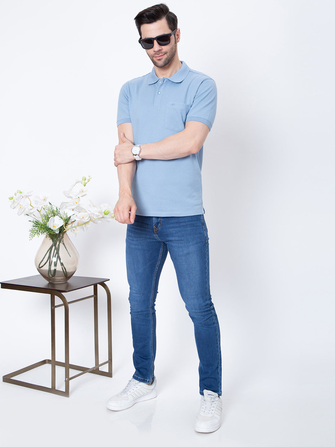 Mens Jaquard Solid Color Polo Neck Tshirt