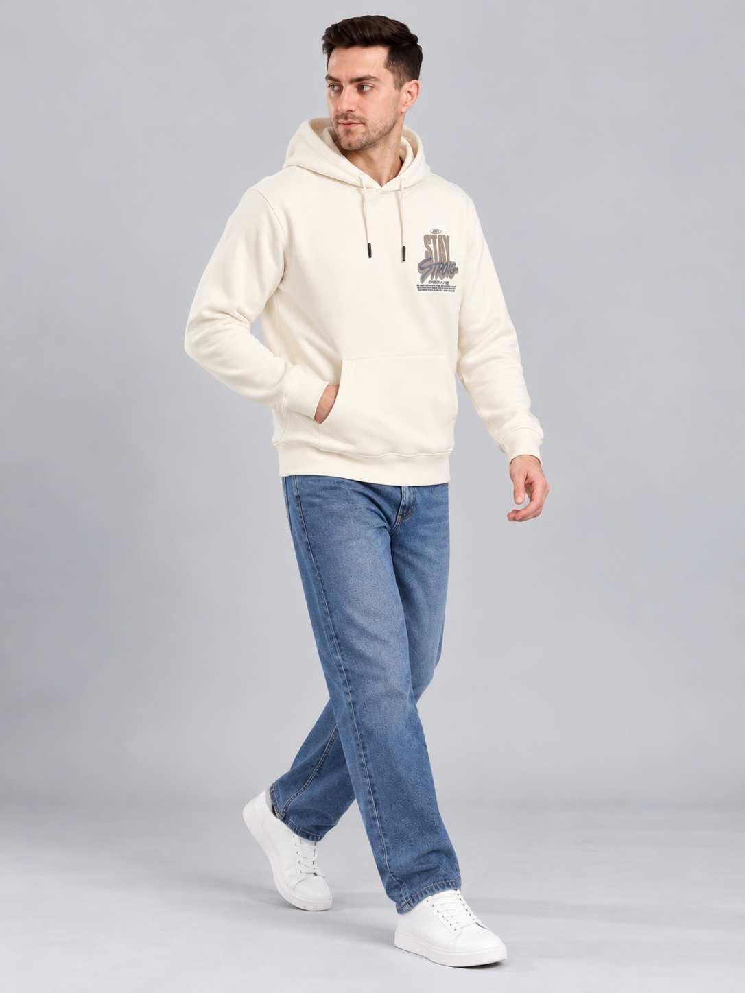 Cream Colour Regular Fit  Primium Hooded Sweatshirt