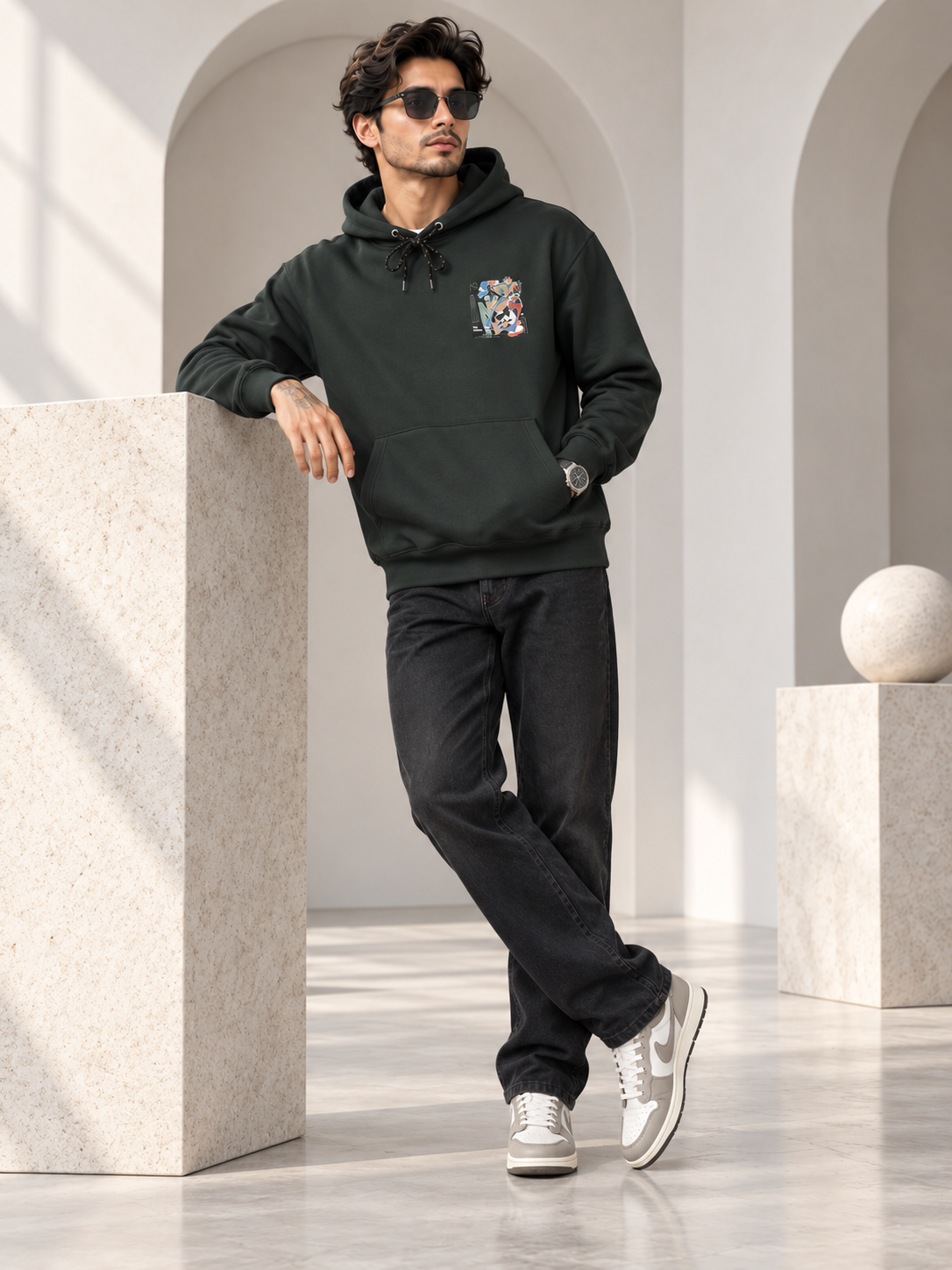 Green Colour Regular Fit  Primium Hooded Sweatshirt