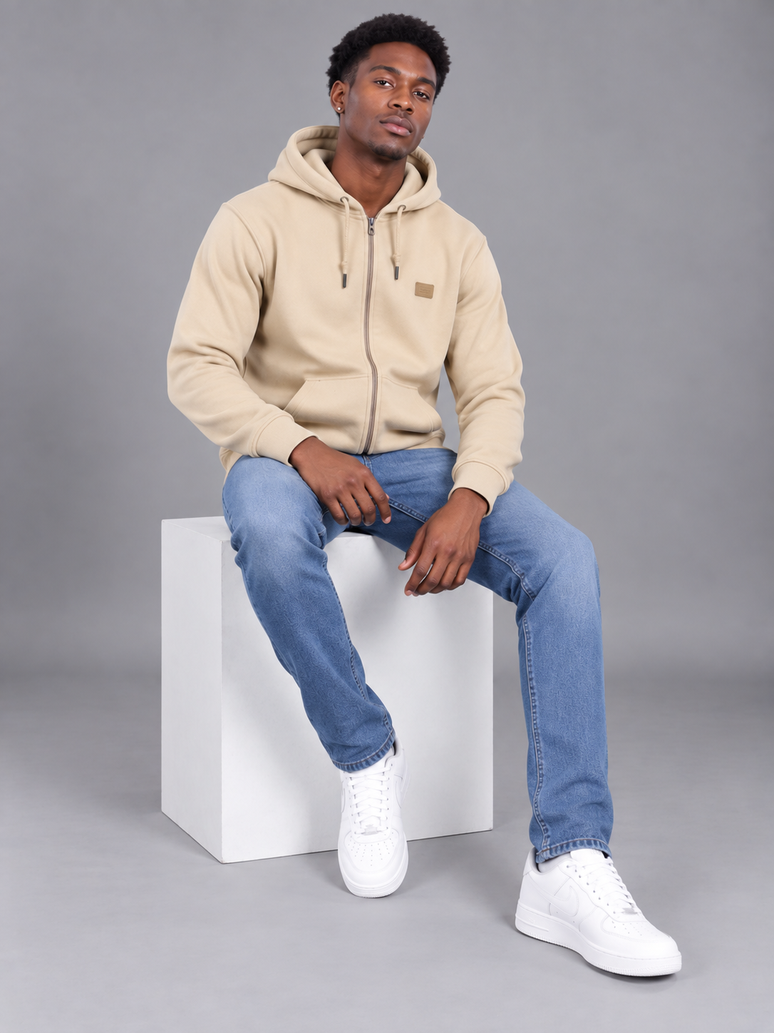Fawn Colour Regular Fit  Primium Hooded Sweatshirt