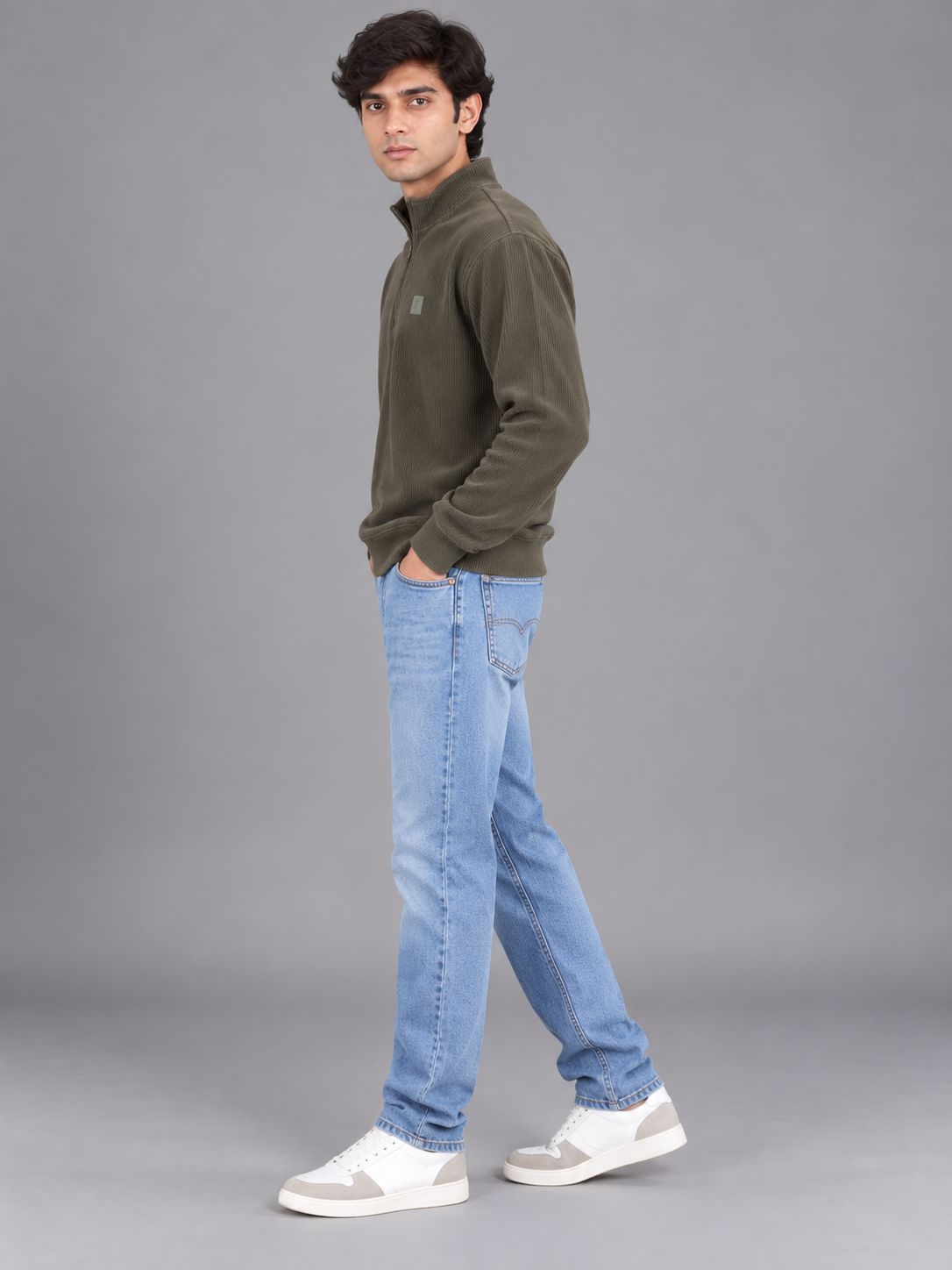 Men Light Green Colour Half Zipper Premium Sweatshirt