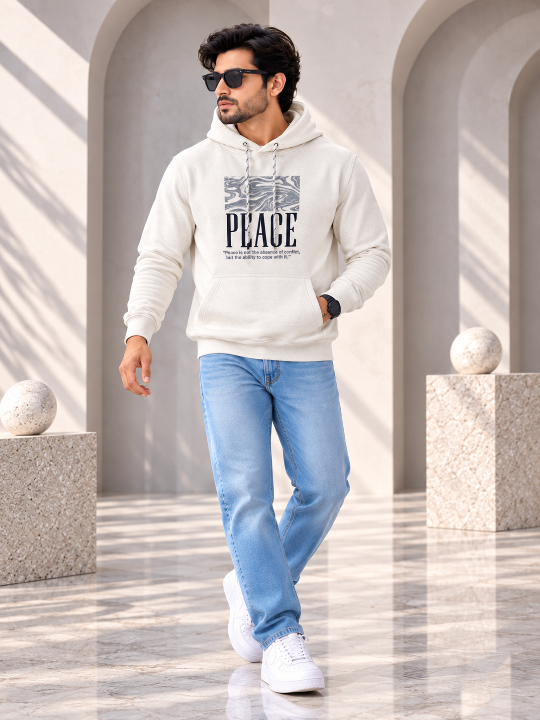 White Colour Regular Fit  Primium Hooded Sweatshirt
