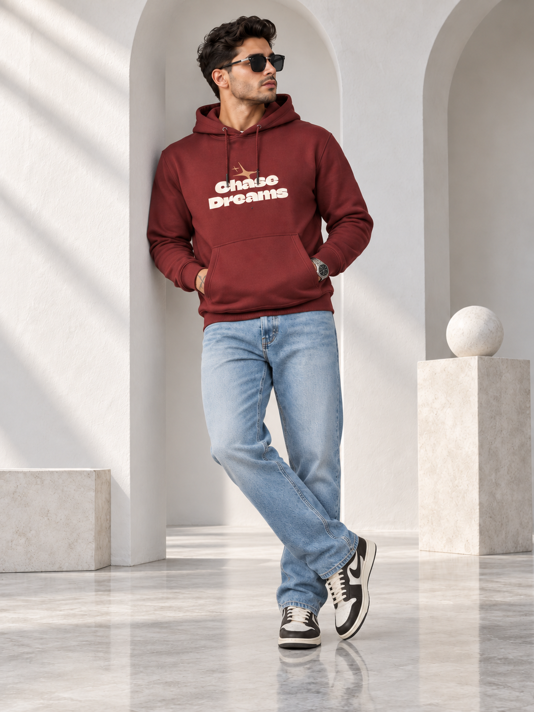 Red Colour Regular Fit  Primium Hooded Sweatshirt