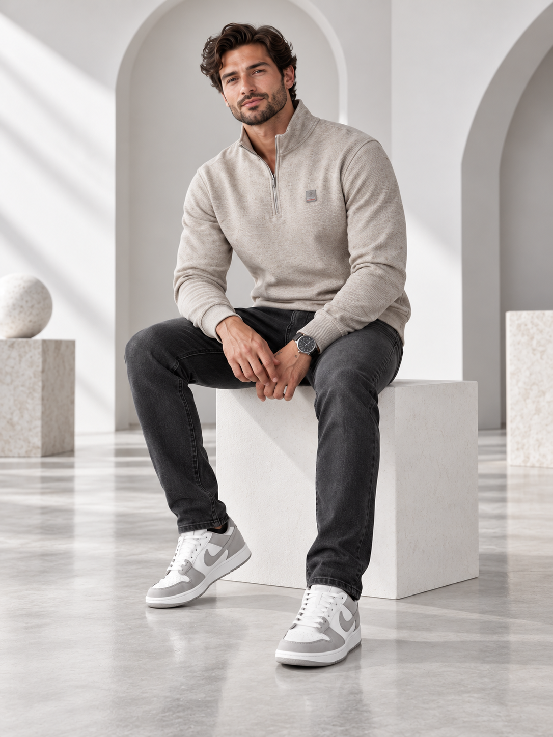Beige Colour Regular Fit  Primium Sweatshirt