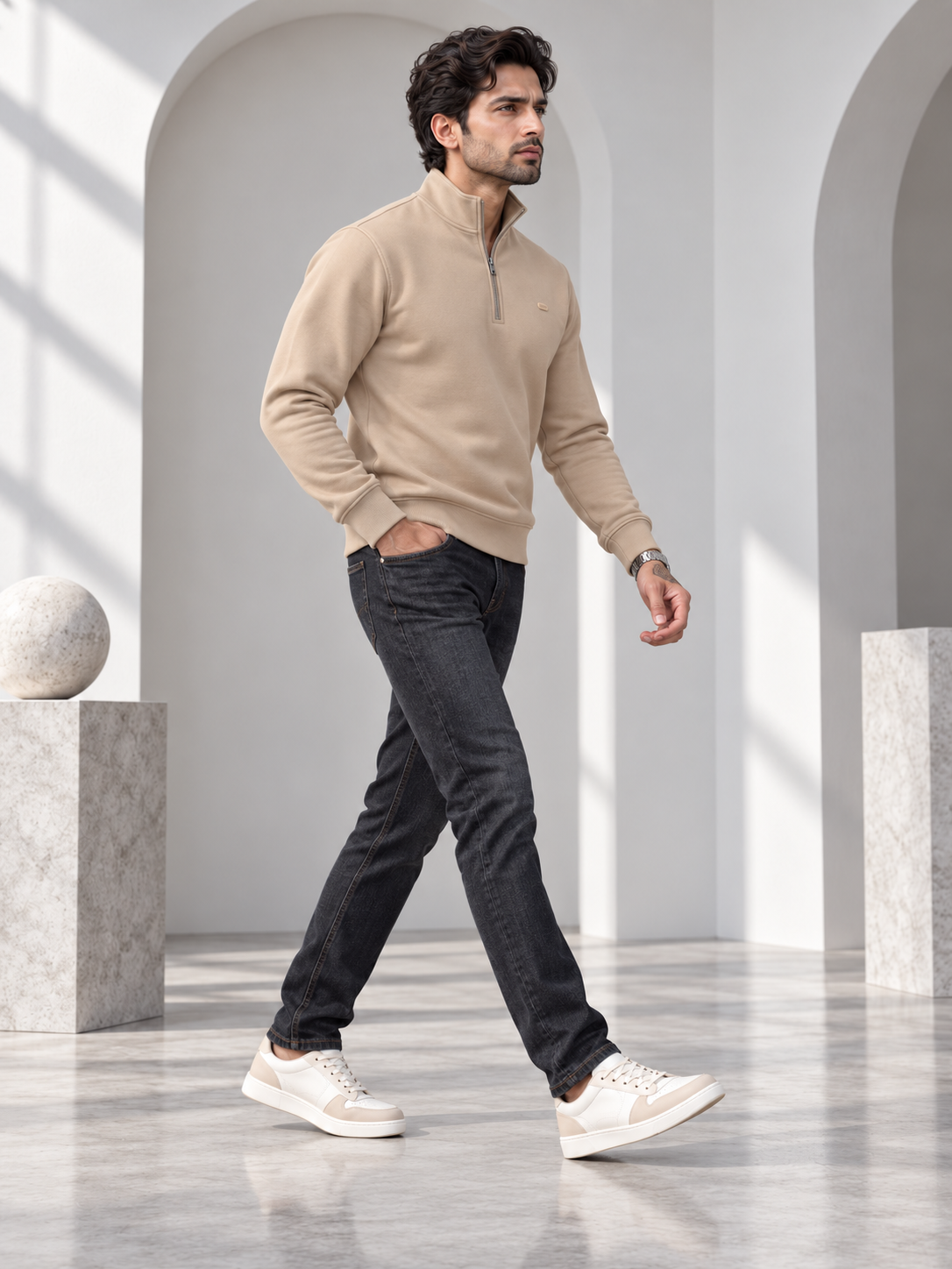 Beige Colour Regular Fit  Primium Sweatshirt