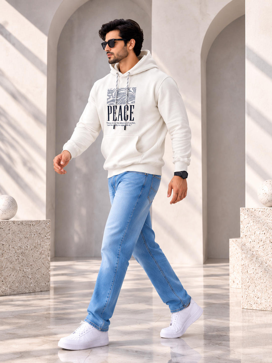 White Colour Regular Fit  Primium Hooded Sweatshirt