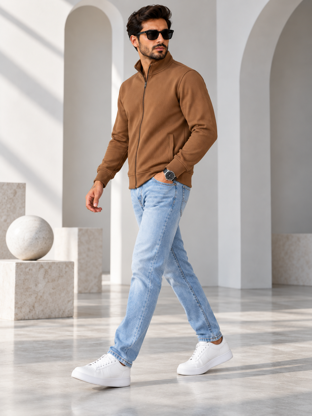 Men's Brown Solid Full Sleeves Sweatshirt