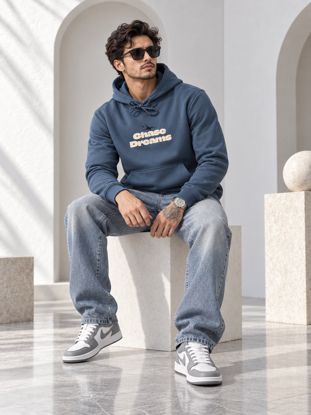 T Blue Colour Regular Fit  Primium Hooded Sweatshirt