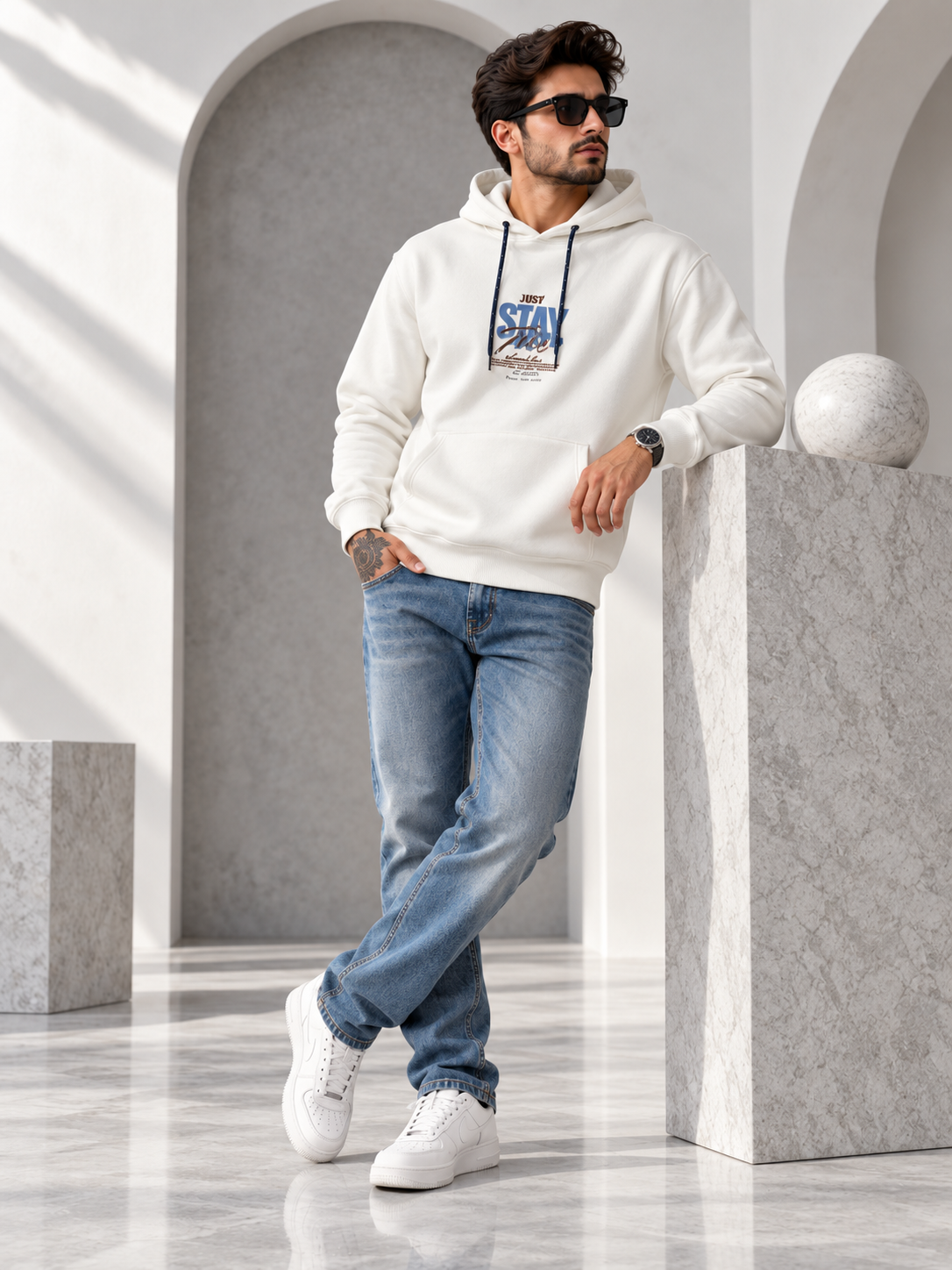 White Colour Regular Fit  Primium Hooded Sweatshirt