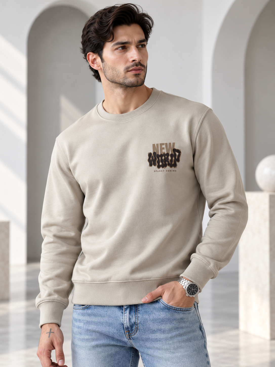 Beige Colour Regular Fit  Primium Sweatshirt