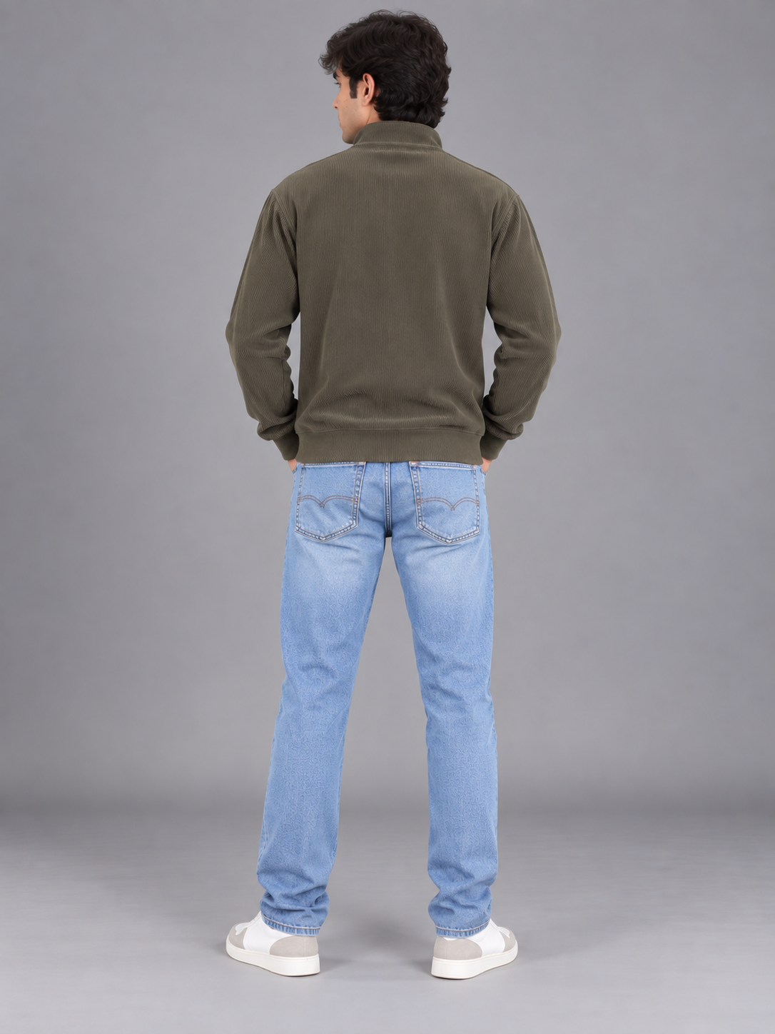 Men Light Green Colour Half Zipper Premium Sweatshirt