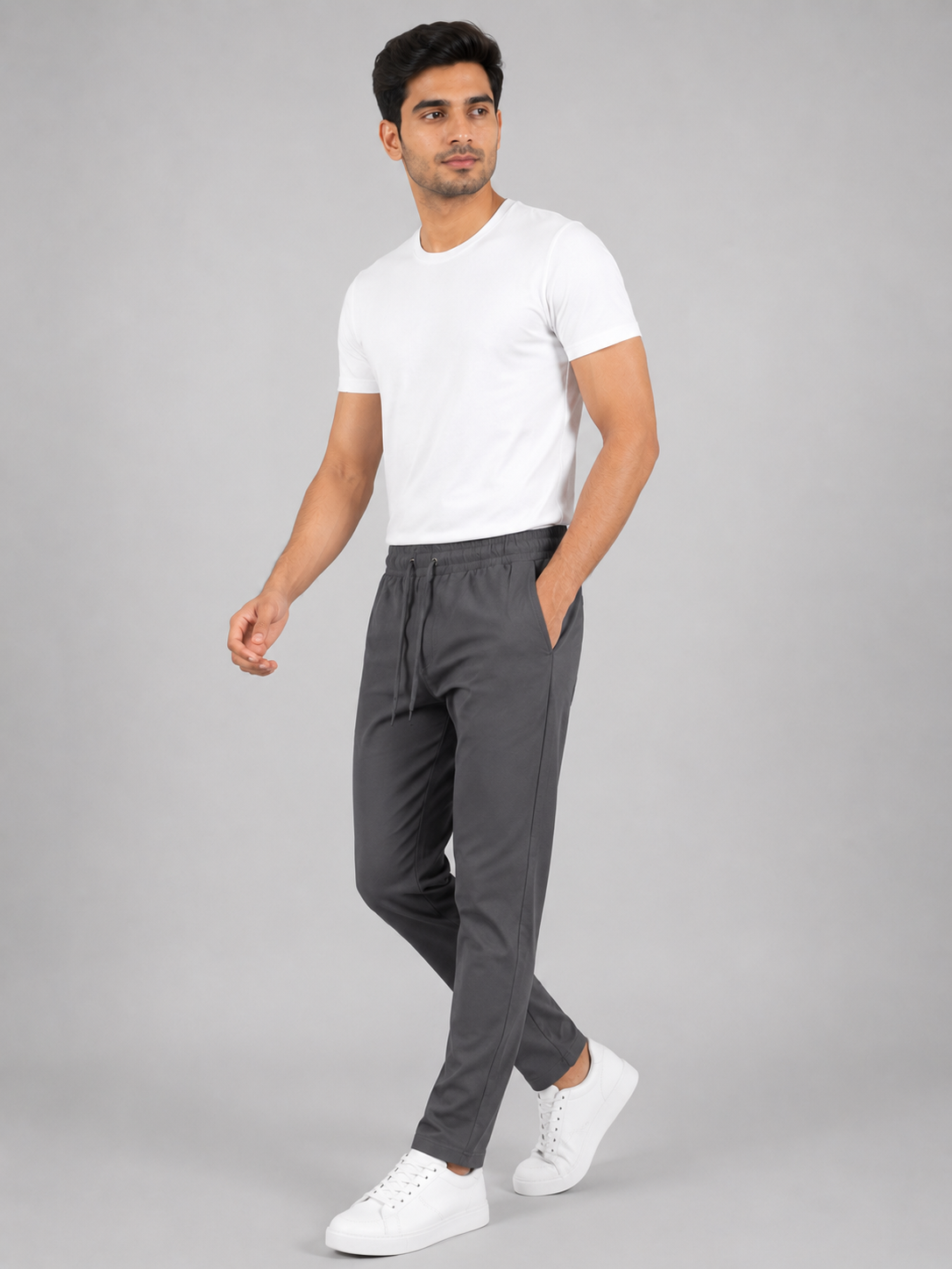 Men Dark Grey Color Solid Primium lower