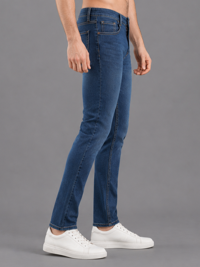 Men Stretch Narrow Fit | Mid Blue Jeans | Premium Casual Denim