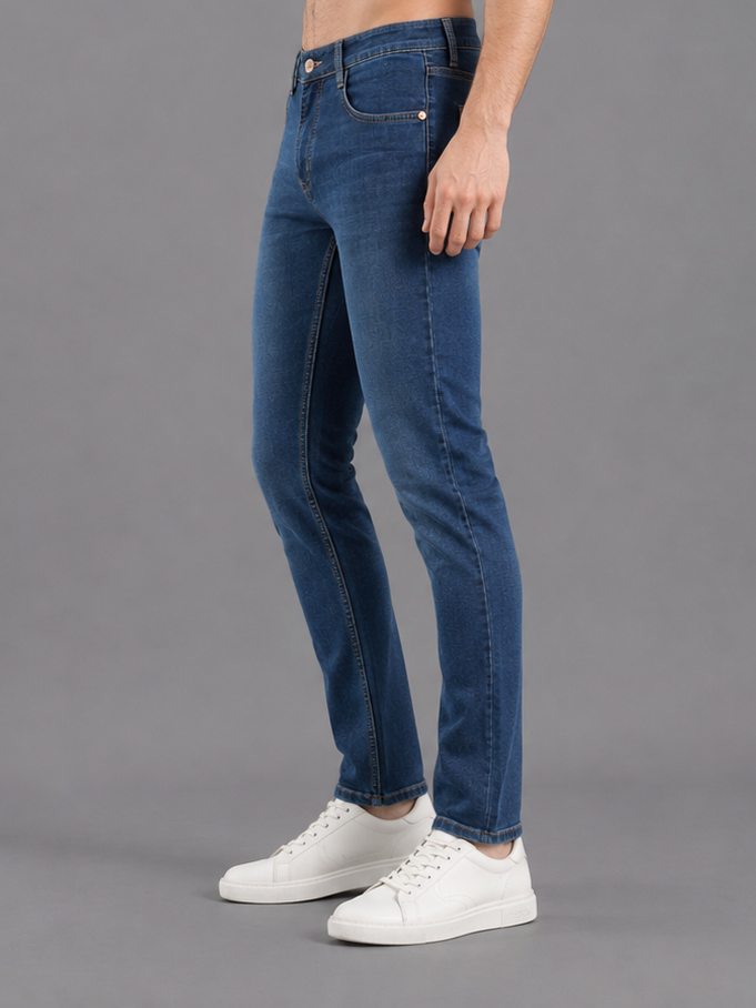 Men Stretch Narrow Fit | Mid Blue Jeans | Premium Casual Denim