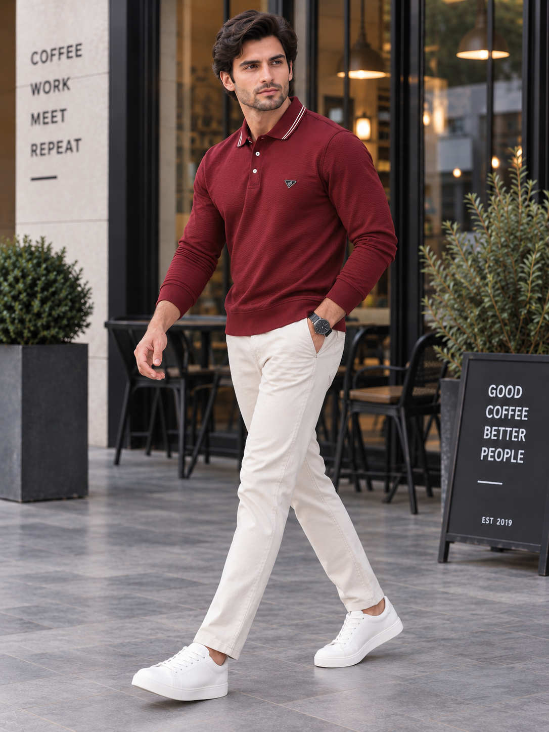 Men’s Solid Polo Neck Full Sleeve Sweatshirt
